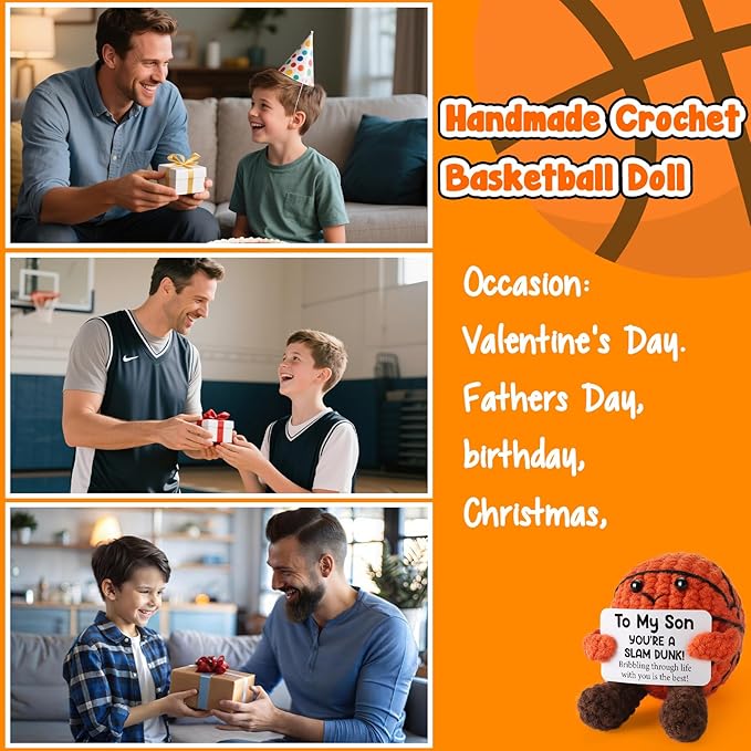 Christmas Basketball Gifts for Son from Mom/Dad - Christmas Stocking Stuffers Gifts for Adults Son in Law, Handmade Cool Crochet Small Basketball Presents for Birthday Graduation Xmas