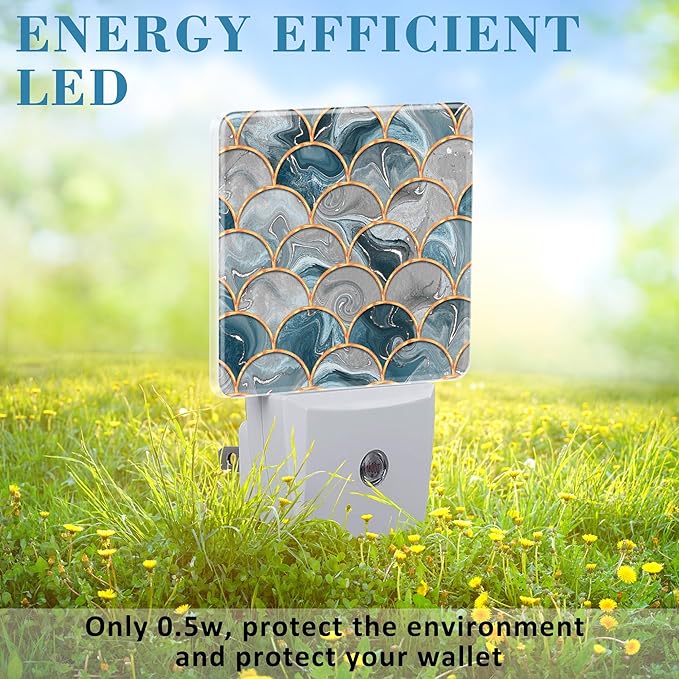 Golden Fluid Marble Texture Night Light Plug into Wall with Dusk to Dawn Sensor Cute Nightlight for Kid Girls Boys Women Men Room Decor, Hallway, Kitchen, Bathroom, Nursery, Stairs