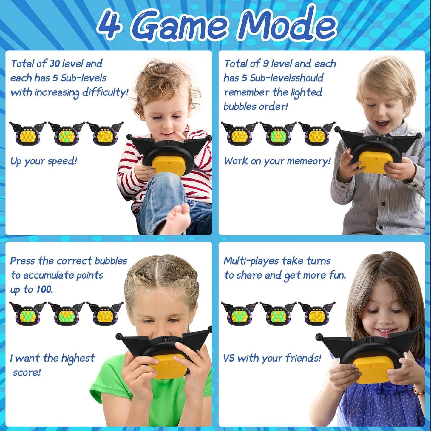 Pop Game Light Up Fidget Toy, Quick Push Bubble Game, Decompression Breakthrough Puzzle Pop Game Machine, Multiple Game Modes Toy for 3+ Years (Rabbit)