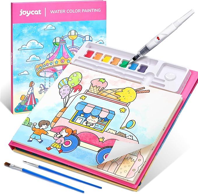 JoyCat Paint with Water Coloring Books for Toddlers, Watercolor Painting Sets for Kids Ages 3-5 4-8, Arts and Crafts Drawing Activities Toy Birthday Gift for Boys Girls (Funfair)