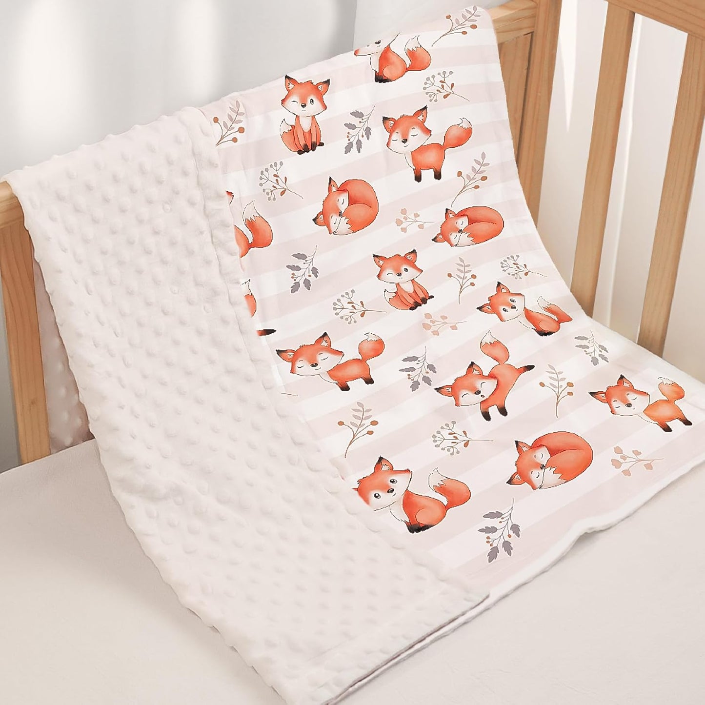 SANDJEST Fox Kid Blankets for Girl Boy - 30 x 40 Minky Blanket with Double Layer Dotted Backing - Shower Gifts for Nursery