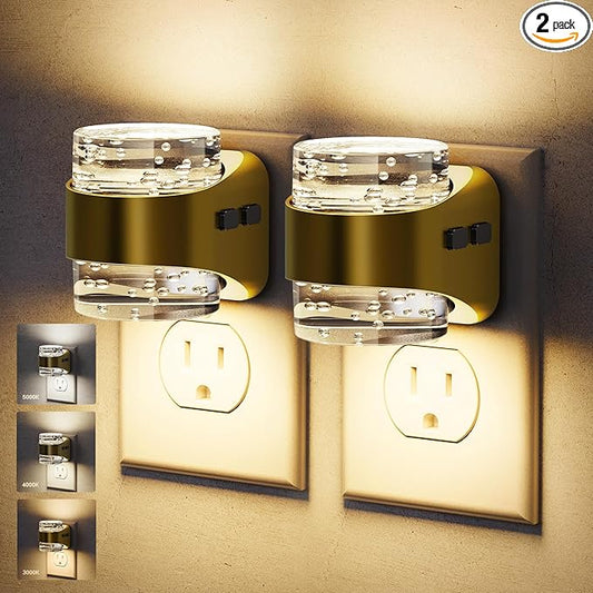 JandCase LED Night Light, Golden Bubble Night Lights Plug into Wall, [2 Pack]Night Light3000K/4000K/5000K & 3 Brightness Levels, Dimmable Nightlight with Dusk to Dawn Sensor for Bathroom Hallway