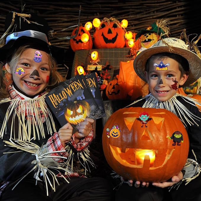 102 PCS Halloween Individually Wrapped Temporary Tattoo for kids - Pumpkin/Ghost/Candy Temporary for Girls Boy Body Arm Shoulder Tattoos Stickers,Halloween Decorations,Party Supplies