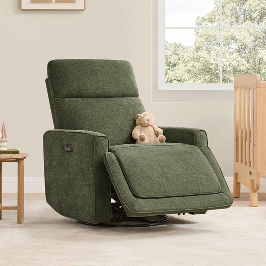 CHITA Electronic Power Recliner Chair Swivel Glider, FSC Certified Modern Nursery Rocking Chair with USB and Type-C Ports, Forest Green