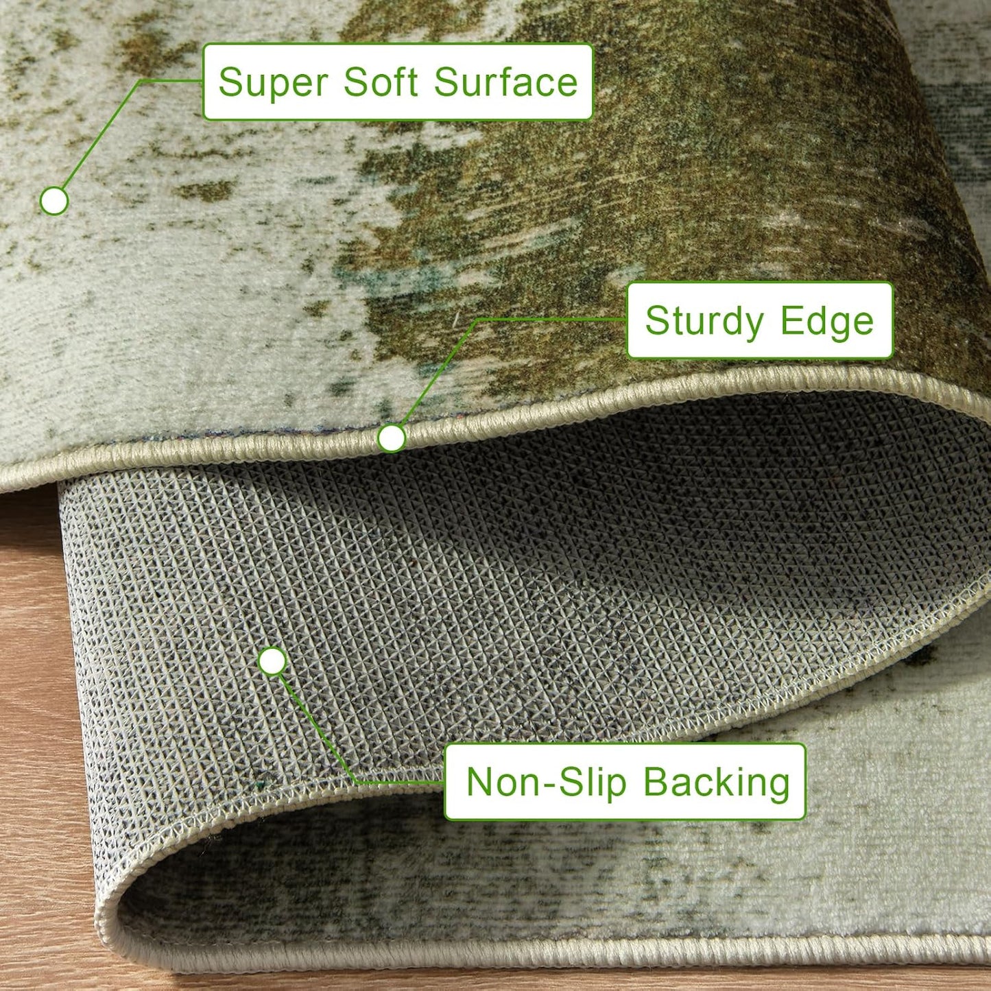 Entryway Rug 2x3 Green Rug, Washable Abstract Small Rugs Non-Slip Low Pile Throw Rugs for Kitchen Floor, Front Door, Bedroom Bedside