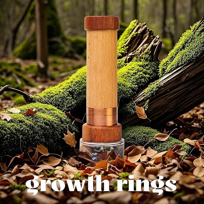 Growth Rings Wooden Kaleidoscope Full Screen Effect,6.5" Handmade Brass Rotatable Oil-Filled Core Box Nature Kaleidoscope Kit,Vintage Gift Box,Anniversary Birthday Gift for Man Woman