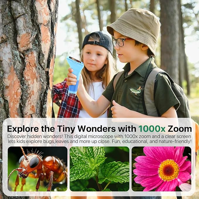 Digital Handheld Microscope for Kids: 3.0" Large HD Screen 1000X Portable Mini Microscopes with Camera Video Recording Slides Kit Science Educational Boys Girls Toy Gifts