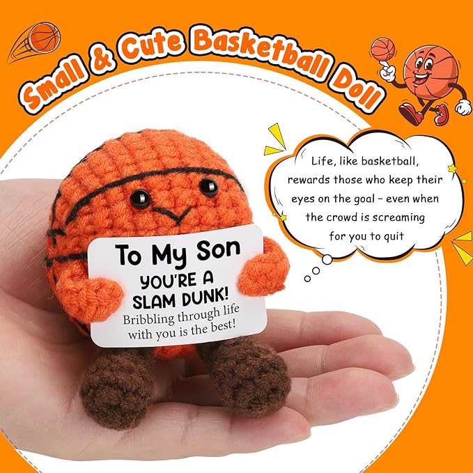 Christmas Basketball Gifts for Son from Mom/Dad - Christmas Stocking Stuffers Gifts for Adults Son in Law, Handmade Cool Crochet Small Basketball Presents for Birthday Graduation Xmas