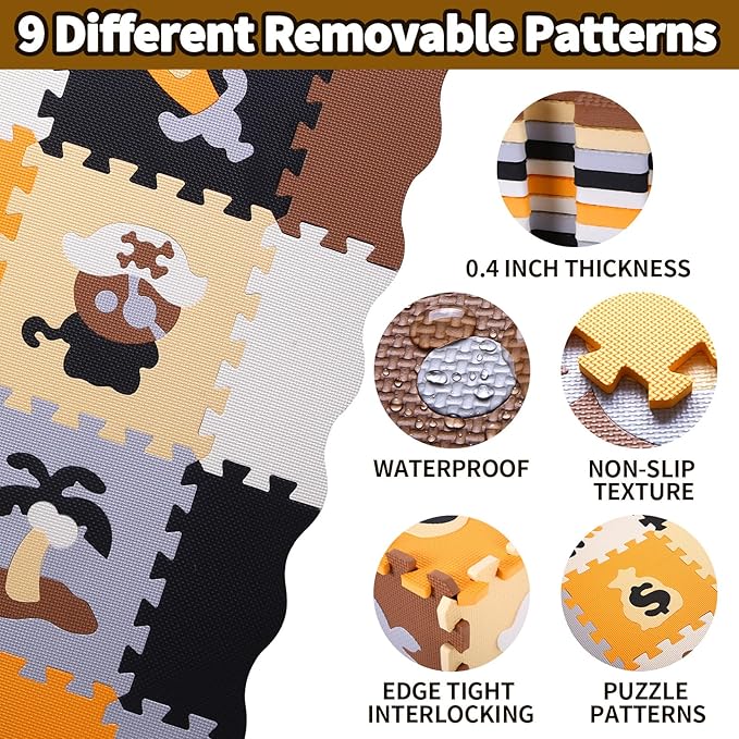 Coolcandy Baby Play Mat, 25Pcs Interlocking Puzzle Floor Mat, with Safety Fence - 0.4" Thick Non-Toxic EVA Foam Play Mat, for Infants & Toddlers 3-36 Months, Soft Puzzle Tiles for Play Areas