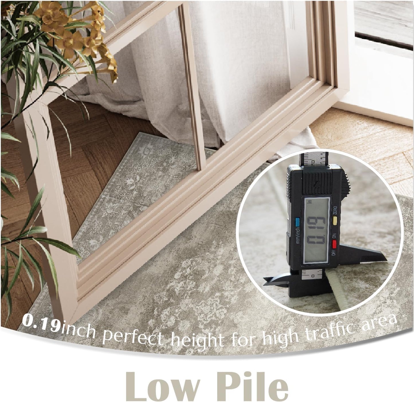 jinchan Floral 2x3 Rug for Entryway - Vintage Washable Area Rug Ultra-Thin Low Pile Soft Small Non-Slip Distressed Indoor Doormat Accent for Entrance Kitchen Bedroom Bathroom (2x3ft,Brown)