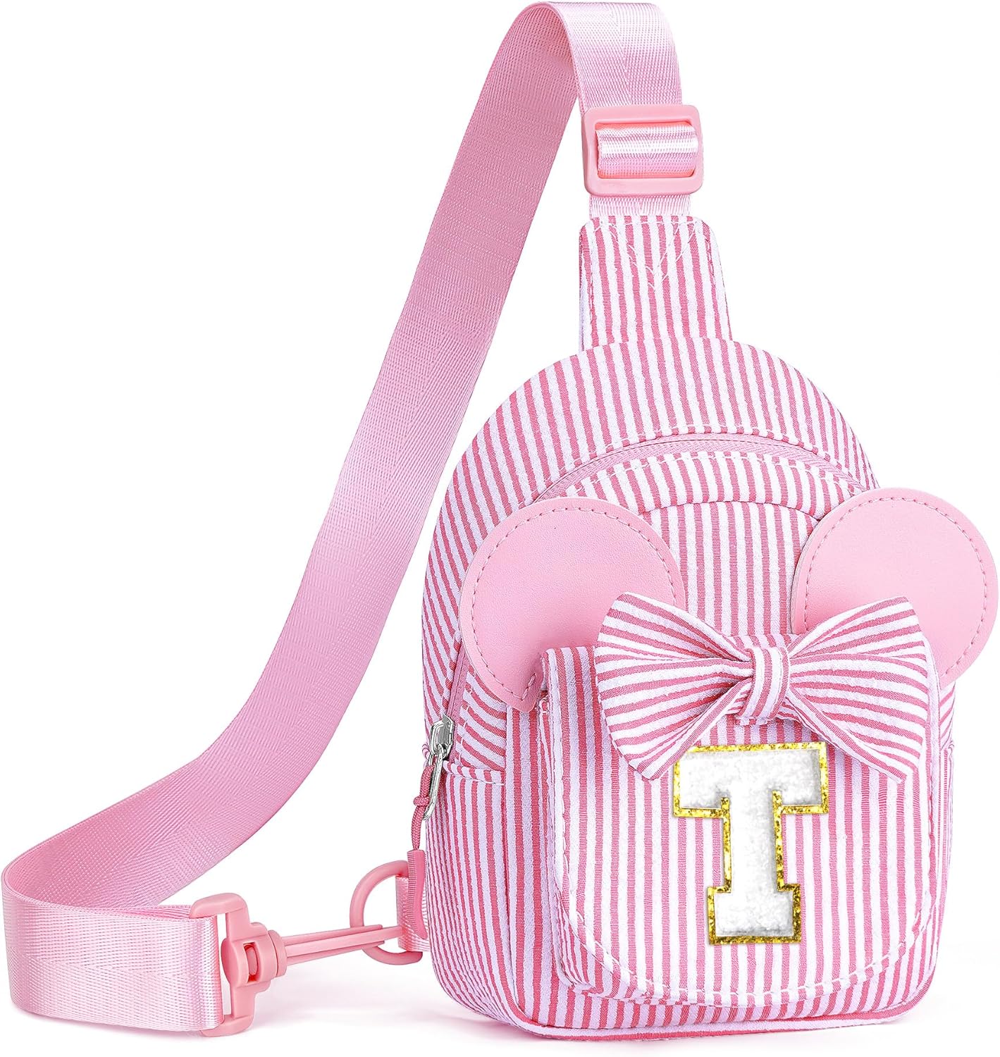 Birthday Gifts for Girls, Sling Bags for Girl Kid Travel, Birthday Gifts for 3 4 5 6 7 8 9 Year Old Girls Small Initial Pink Cross Fanny Packs Sling Bag for Daughter Gift (Pink T)
