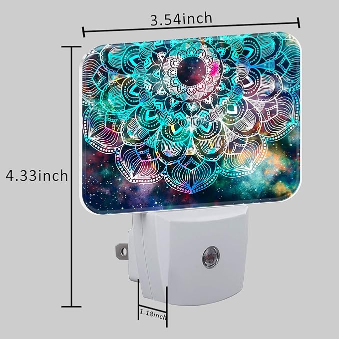 Abstract Mandala Flowers Plug in Night Lights, Colorful Galaxy Mandala Nightlight Plug Into Wall Dusk to Dawn Sensor for Kid Girls Boys Women Men Room, Hallway, Kitchen, Bathroom, Stairs Decor