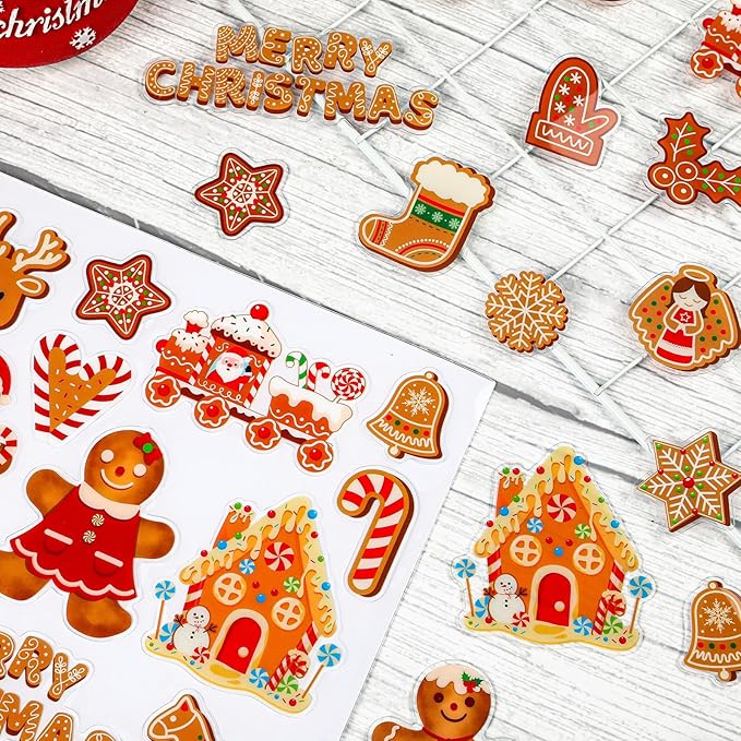 MARFOREVER 50 PCS Christmas Gel Window Clings, Reusable Gingerbread Man Theme Thick Gel Clings Stickers Decals for Christmas Kids Gift Toddlers Classroom Xmas Party Supplies Window Glass Decoration