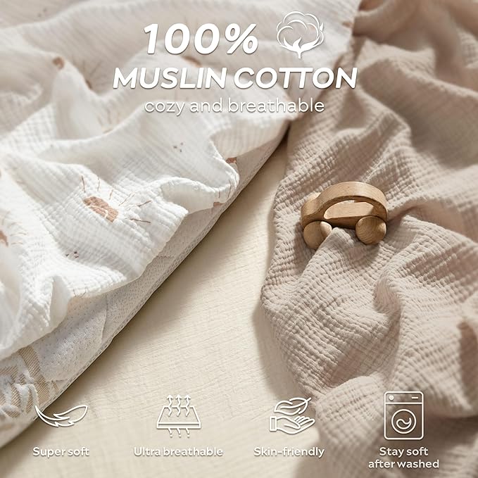 JELLYMONI 2 Pack Muslin Toddler Pillowcase for 13x18 Pillow, 100% Cotton Baby Pillow Case Cover for Bed, Toddler Cot and Travel, Soft & Breathable Baby Kids Envelope Pillowcase, No Pillow