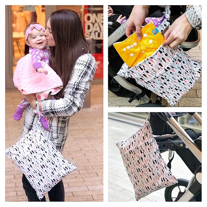 ALVABABY 2pcs Cloth Diaper Wet Dry Bags Waterproof Reusable with Two Zippered Pockets Travel Beach Pool Daycare Soiled Baby Items Yoga Gym Bag for Swimsuits or Wet Clothes L0821