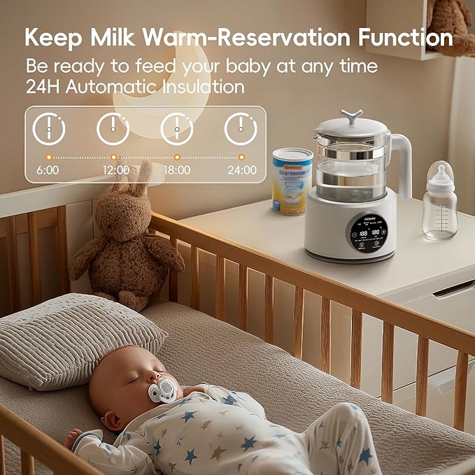Baby Bottle Warmer, Baby Milk Warmer Glass Electric Kettle Boil, Formula Maker with Night Light, Accurate Temperature Control for Formula, Water Warmer instantly Low Noise Breastmilk,Boil Coffee,Tea