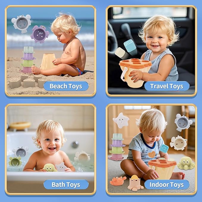 16 in 1 Montessori Toys Set,Stacking Toys for Toddler 1-3 Shape Sorters Stacking Cups Baby Toys for 6-12 Months Nesting Stack Cups, Infant Stackable Block for 6-48 Months Birthday Gift for Girl Boy