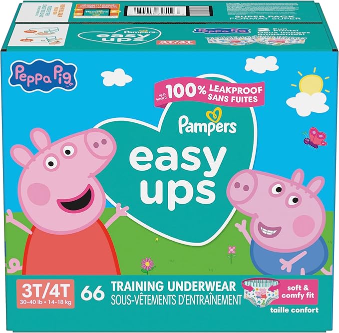 Pampers Training Pants - Easy Ups Girls & Boys - Size 3T-4T, 66 Count, Peppa Pig Potty Underwear (Packaging May Vary)
