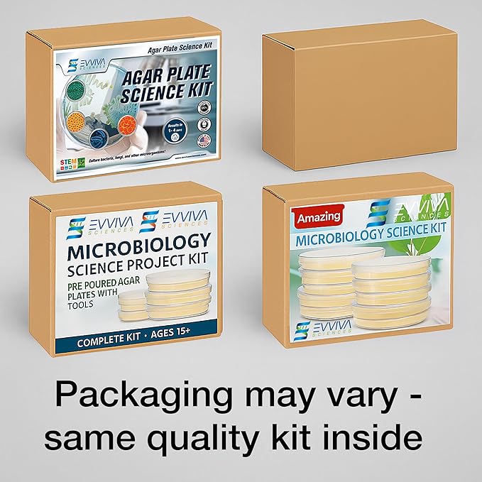 Evviva Sciences Microbiology Science Project Kit, Pre-Poured Agar Plates for Students, Agar Petri Dishes to Learn Microbiology, with Educational Experiment eBook