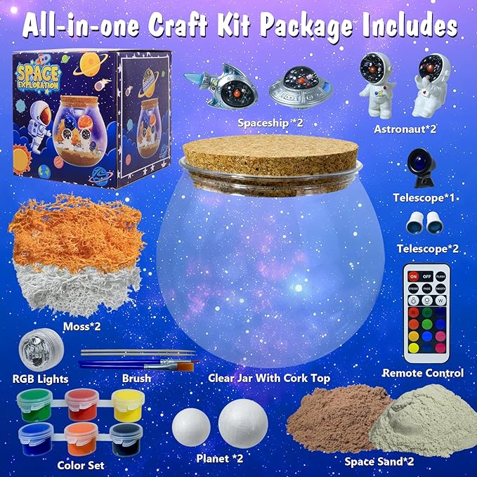 Astronauts Light Up Terrarium Kit for Kids DIY Space Toys Painting Kits Astronauts Toys Birthday for Boys and Girls Ages 4 5 6 7 8-12 Year Old - Kids Arts & Crafts Kit