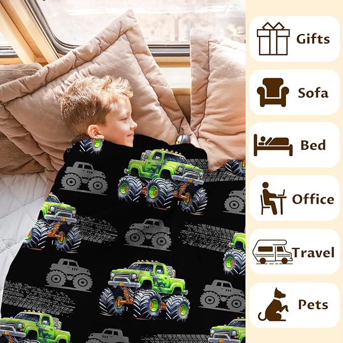 Truck Blanket for Boys Kids Adults Throw Gift - 60x80 Inches Lightweight Cozy Throw Decor Blankets for Sofa Couch Bed Office