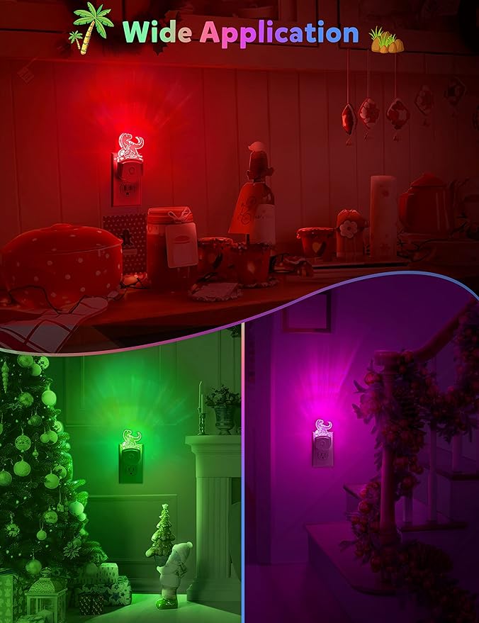 Dinosaur Night Light for Kids [2 Pack], 8 Color Changing Plug in Night Lights for Baby with Dusk to Dawn Sensor, Nightlight for Bathroom Decor, Children Room, Dinosaur Toys Gifts