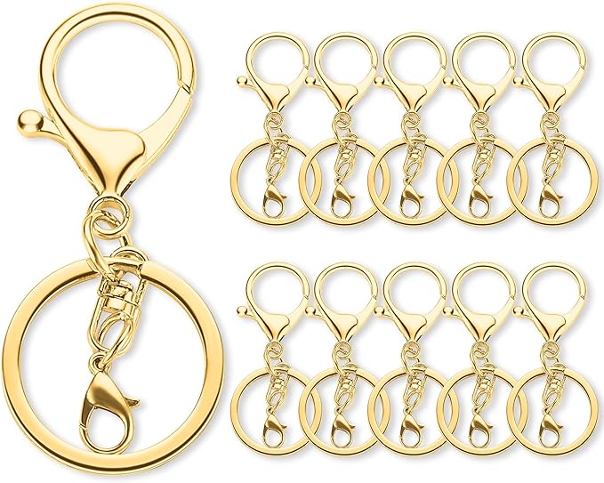 10 Pack a Set Metal Lobster Claw Clasps and Key Rings, Key Chain Accessories, Keychain Making kit for Keys, Art Crafts, Jewelry Making, Gold