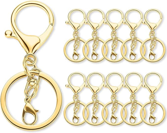 10 Pack a Set Metal Lobster Claw Clasps and Key Rings, Key Chain Accessories, Keychain Making kit for Keys, Art Crafts, Jewelry Making, Gold