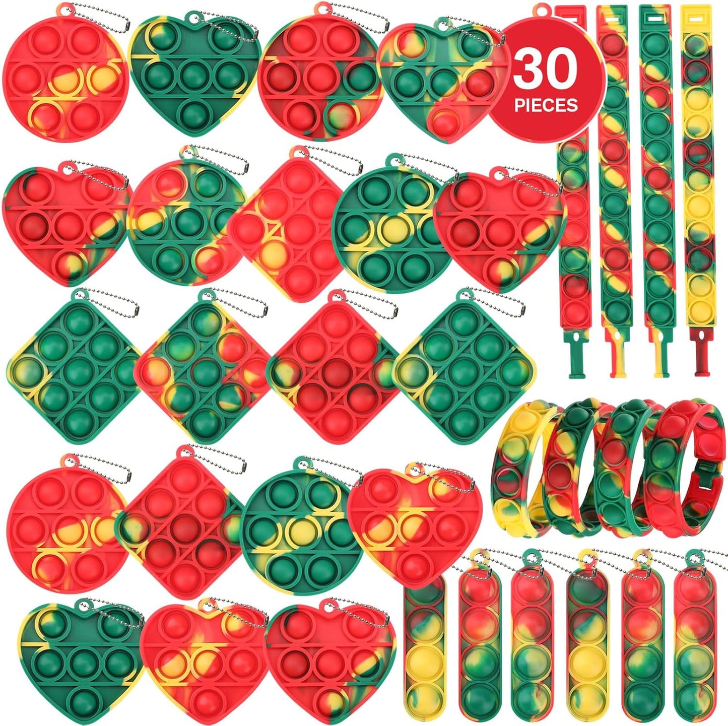 Christmas Party Favors, 30 Pcs Pop Fidget Toys Keychain Its for Kids Adults, Mini Push Bubble Pops Bulk Sensory Toys, Birthday Gifts Classroom Prizes for Boys Girls Goodie Bag Treasure Chest Box
