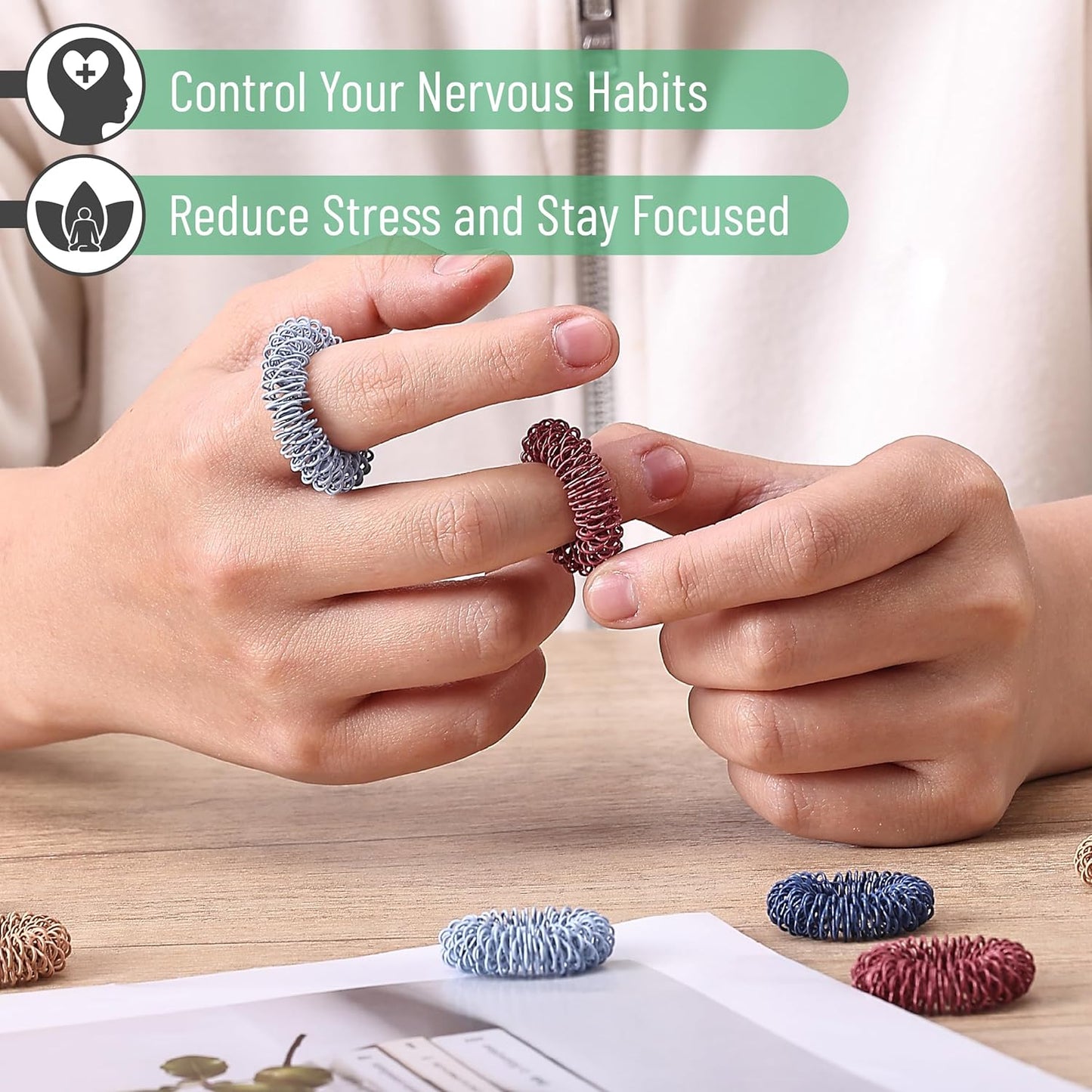 Mr. Pen- Spiky Sensory Rings, 10 Pack, Vintage Colors, Stress Relief Fidget Sensory Toys, Fidget Rings, Fidget Ring for Anxiety, Stress Relief Rings, Massager for Fidget ADHD Autism, Sensory Ring