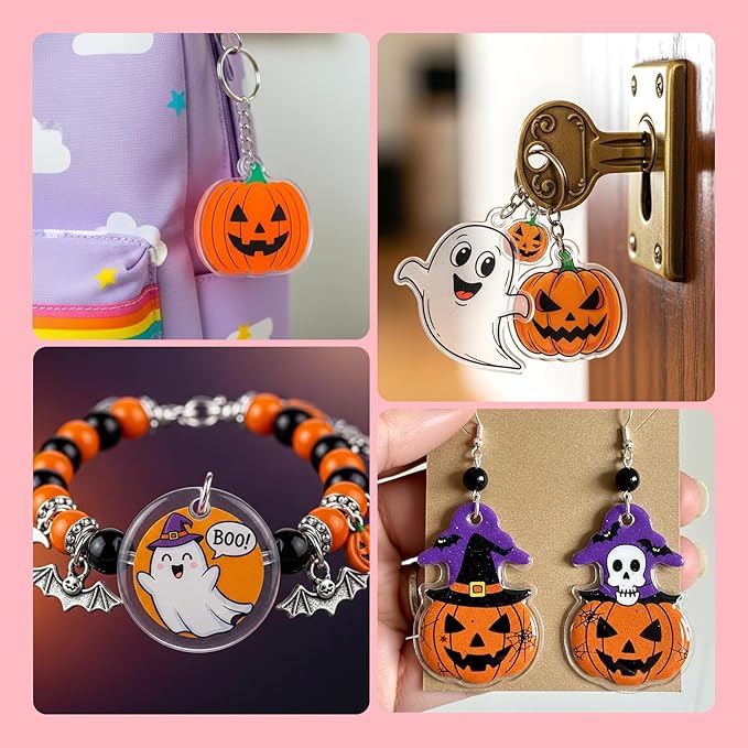 Auihiay 125PCS Shrink Dink Sheets Keychains Kit, 12PCS Shrinky Papers with Keychains and Open Jump Rings for DIY Shrinky Art Keychain Making, Halloween & Christmas Craft Decor