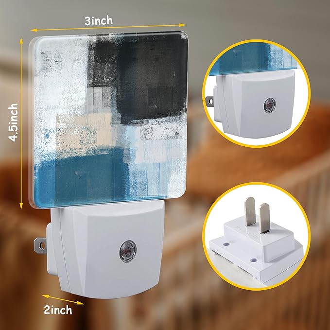 Night Light,Blue Beige Black Grey Art Painting Plug-in Night Light Auto Dusk-to-Dawn Sensor Energy Efficient LED Lamp for Room Decor,Hallway,Kitchen,Bathroom,Nursery,Stairs