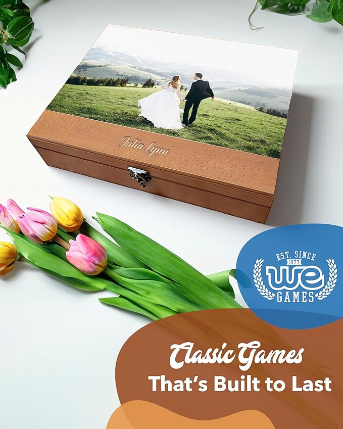 WE Games Wooden Memory Box for Keepsakes – Vintage Decorative Storage Box with Lid - Light Cherry Finish with Image Color Print