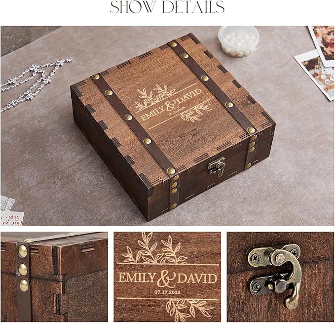 AW BRIDAL Personalized wooden keepsake box Wedding Memory Box Wood Storage Box Wedding Shower Gifts for Couples Bride Gifts//DK2201CPP63//