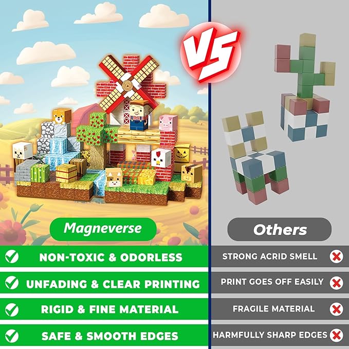 150 PCS Magnetic Blocks - Farm Animals Magnetic Building Blocks Cubes & Magnet Toys, Stacking Magnets, STEM Toys for School Acitivities, Ideal Christmas Birthday Gifts for Boys Age 3+ Years Old