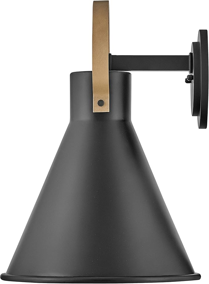 Hinkley Winnie Medium Wall Mount Outdoor Lantern - Coastal Elements, Dark Sky, 1-Light, Tapered Design, Bulb Included, Composite Material - Museum Black with Brass Accents