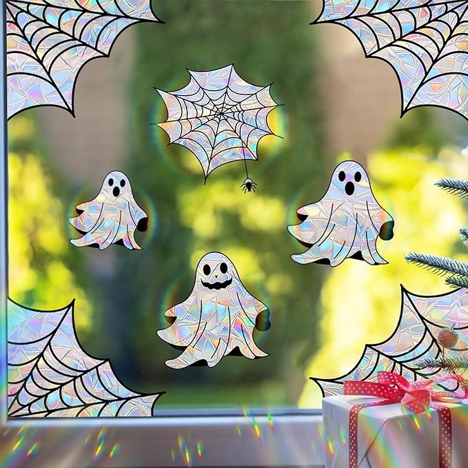 1 Sheet Halloween Window Clings Little Ghosts Static Window Decals Spooky Halloween Suncatcher Stickers Double Sided Windows Stickers for Home Holiday Party Store Glass Decoration