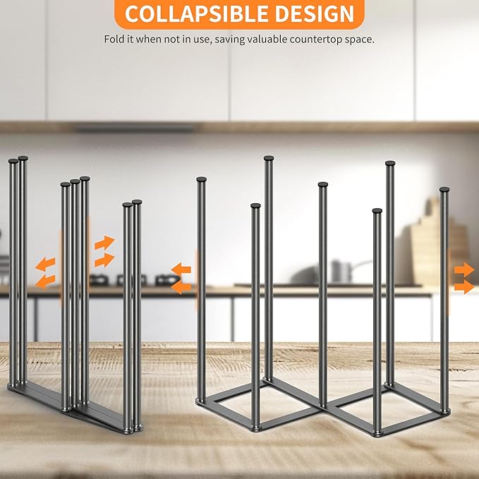 Foldable Bottle Drying Rack, Baby Bottle Drying Rack, Collapsible Cup Draining Holder, Retractable Reusable Storage Bag Dryer with Non-Slip Bottom - Stainless Steels (Starlight Gray)