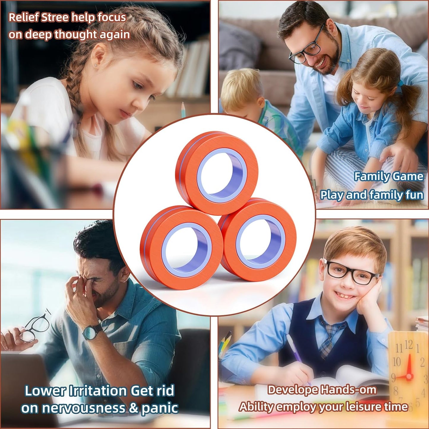 Magnetic Rings Fidget Toy for Adult, Idea ADHD Anxiety Magnetic Fidget Toys Set Fidget Spinner Rings for Relief, Gifts for 8 9 10 11 12 13+ Year Old Boy Girl Teen