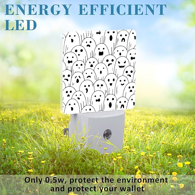 Halloween Funny Ghost Night Light for Kids, LED Night Light Plug into Wall with Dusk to Dawn Sensor for Girls Boys Women Men Room Decor, Hallway, Kitchen, Bathroom, Nursery, Stairs