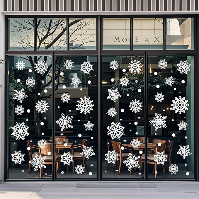 Christmas Window Static Cling Sticker, Snowflake Stickers Christmas Decorations, Waterproof Double-Sided Printed Xmas Window Clings Decals, Winter Stickers for Windows/Mirror/Fridge 3sheets