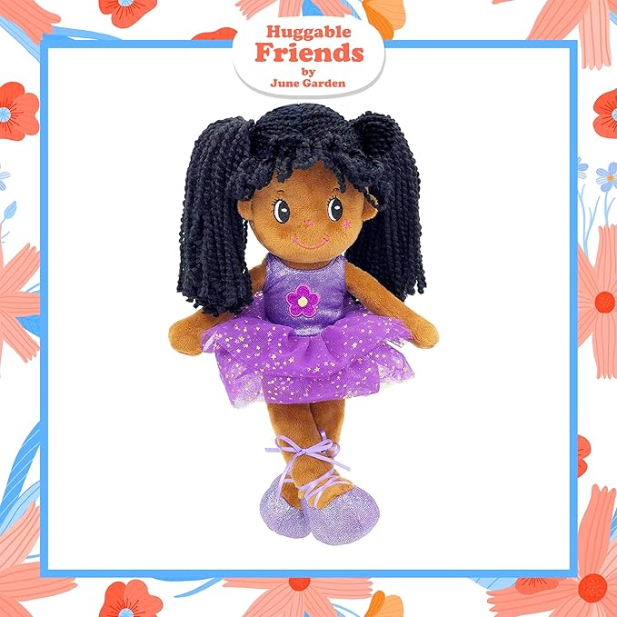 June Garden 14" Ballerina Rag Doll Ella - Plush Soft Doll for Little Girls - Purple Dress