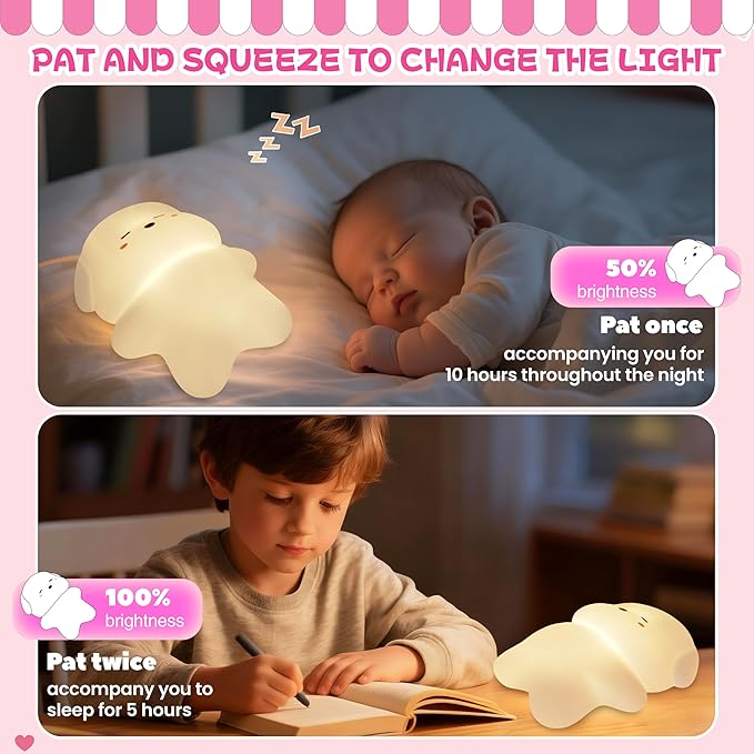 Night Light for Kids, Rechargeable Dimmable Silicone LED Nightlight with 7 Colors, Baby Nursery Night Lamp, Touch Squishy Lamp, Cute Gifts for Girls, Boys, Toddler Room Decor, Lying Dog