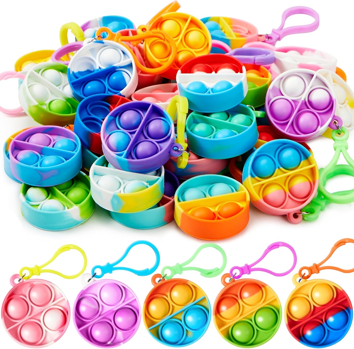 JOYIN Pop Fidget Keychain Mini Fidget Toys Bulk 30 Pack Party Favors for Kids 4-8,8-12 Years Kids, Goodie Bag Stuffers Fidgets for Classroom Prizes Sensory Fidget Toy Packs