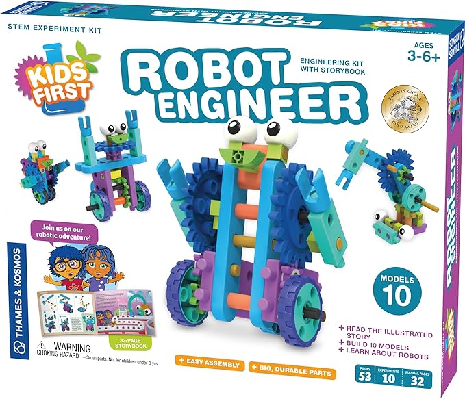 Thames & Kosmos Kids First Robot Engineer STEM Experiment Kit for Young Learners | Build 10 Non-Motorized Robots | Play & Learn with Storybook Manual | Parents’ Choice Gold Award Winner