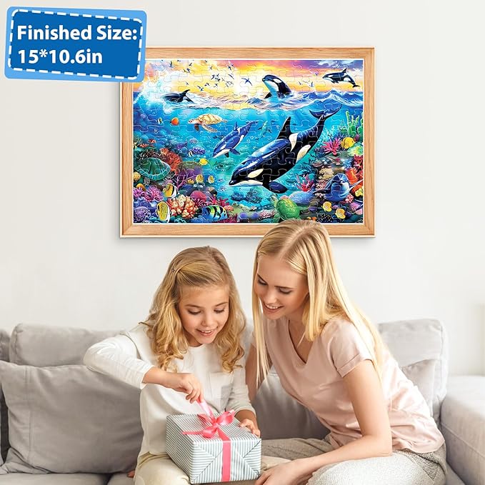 100 Piece Puzzles for Kids Ages 6-8 8-10 - Killer Whales Orca - 100 Piece Jigsaw Puzzle for Senior Ocean Jigsaw Puzzle for Toddler Children Learning Educational Puzzles Toys for Boys and Girls