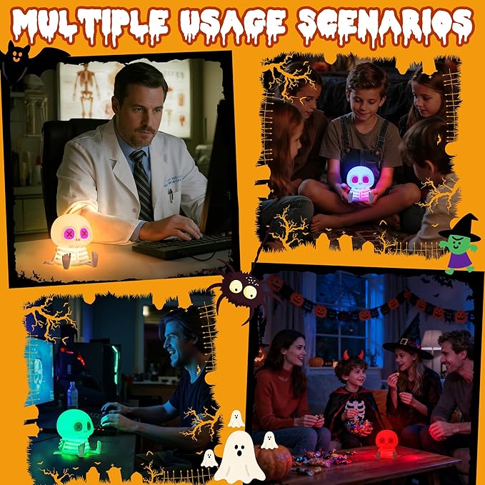 Ammonite Skeleton Night Light, Silicone Skull Lamp, 8 Colors & 2-Level Adjustable Warm Light, Touch Control LED Bedside Lamp for Home, Gaming Room, Halloween Decor, Gift for Christmas Birthday