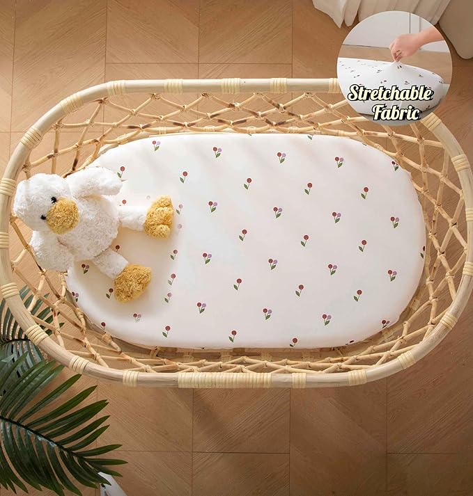 SDY Cherry Bassinet Sheets,2pk Czoy Bassinet Fitted Sheets for Baby Boys Girls,Soft Breathable Stretchy Baby Sheet Set 32 * 16 * 4 inches for Hourglass Oval and Rectangle Mattress (Cute Cherry)