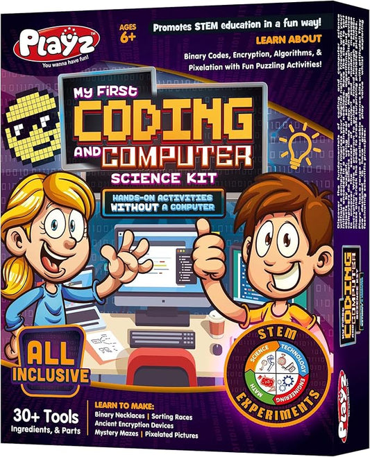 Playz My First Coding & Computer Science Kit - Learn About Binary Codes, Encryption, Algorithms & Pixelation Through Fun Puzzling Activities Without Using a Computer for Boys, Girls, Teenagers, Kids