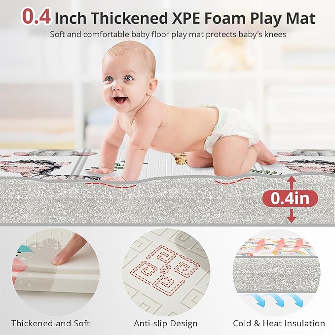Baby Play Mat, 59 x 59 Play Mat Perfect for Use Baby Playpen, Foldable Soft Foam Babies PlayMat for Floor, Babies Activity Tummy Time Playmat, Kids Non Toxic Thick Mat for Baby, Toddlers, Infants